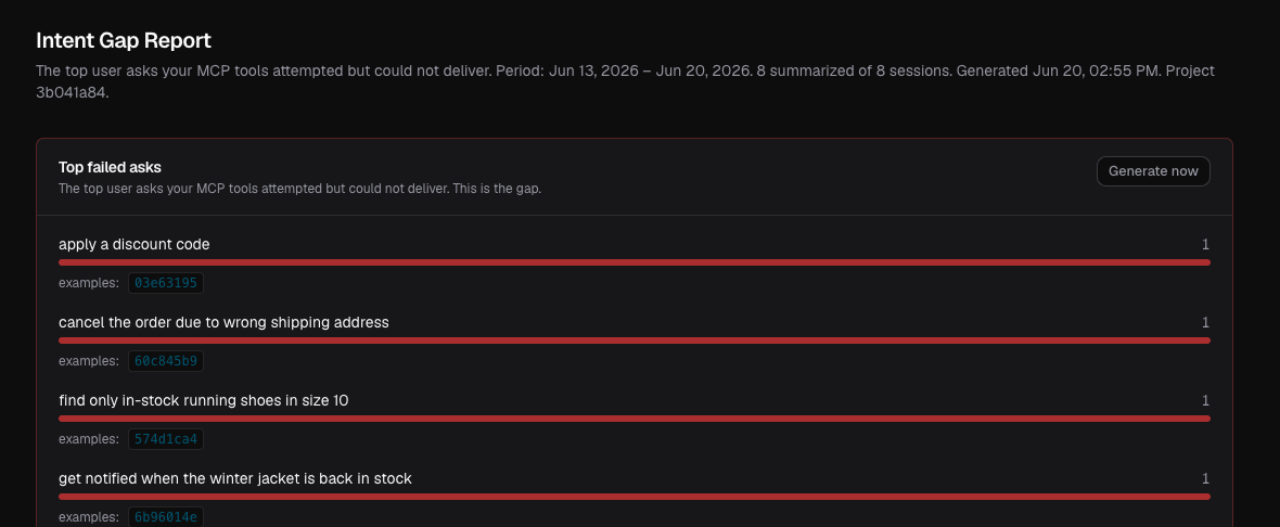 The mcpeye Intent Gap Report: top failed asks your MCP tools attempted but could not deliver
